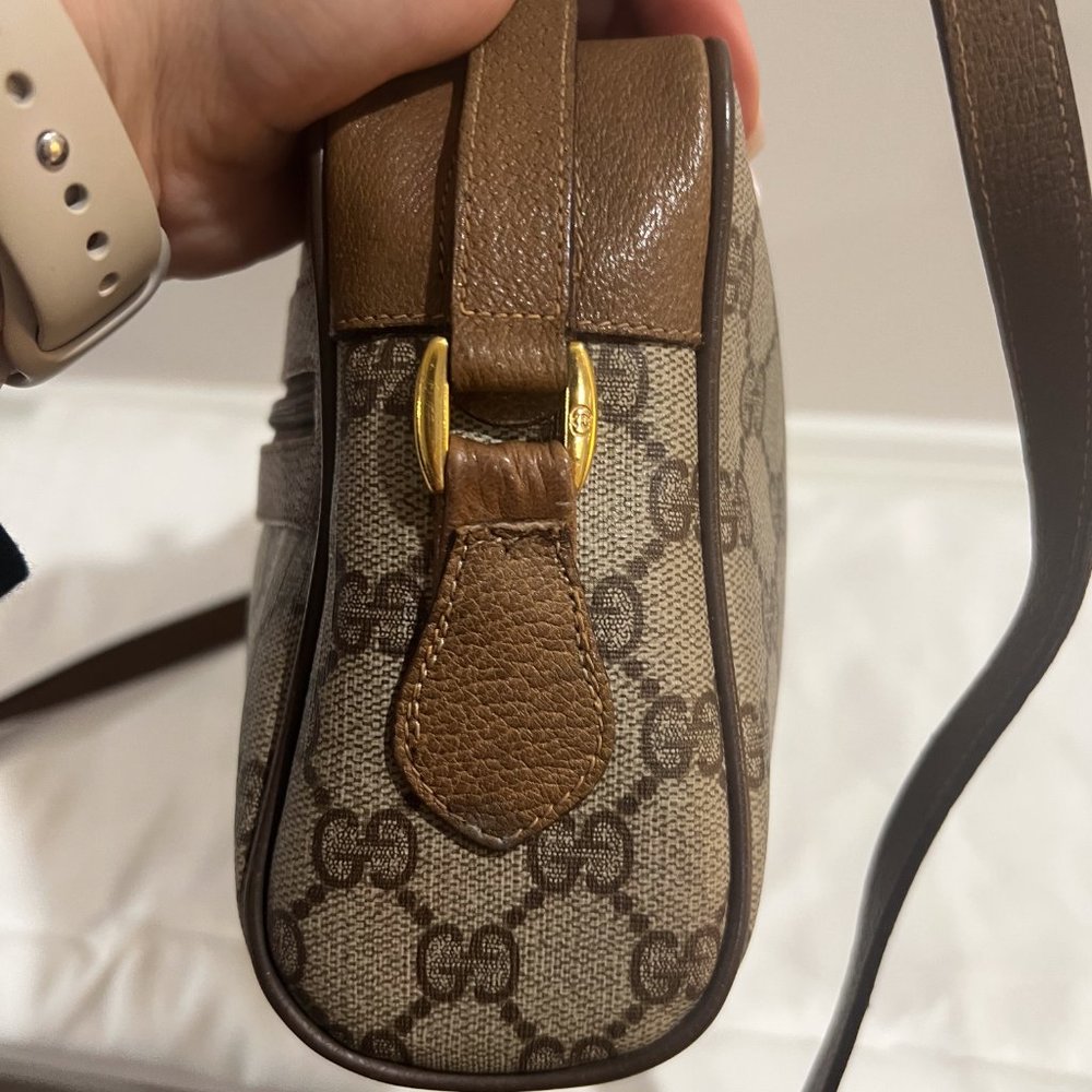 Vintage Gucci Small Shoulder Bag Web Brown GG Coated Canvas (Authentic) - Picture 8 of 12